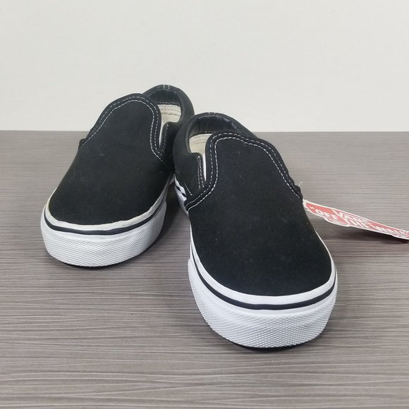 Vans Kids Slip-On Sneaker, Black & White Fabric, Childrens Size 1.5 - Picture 4 of 13